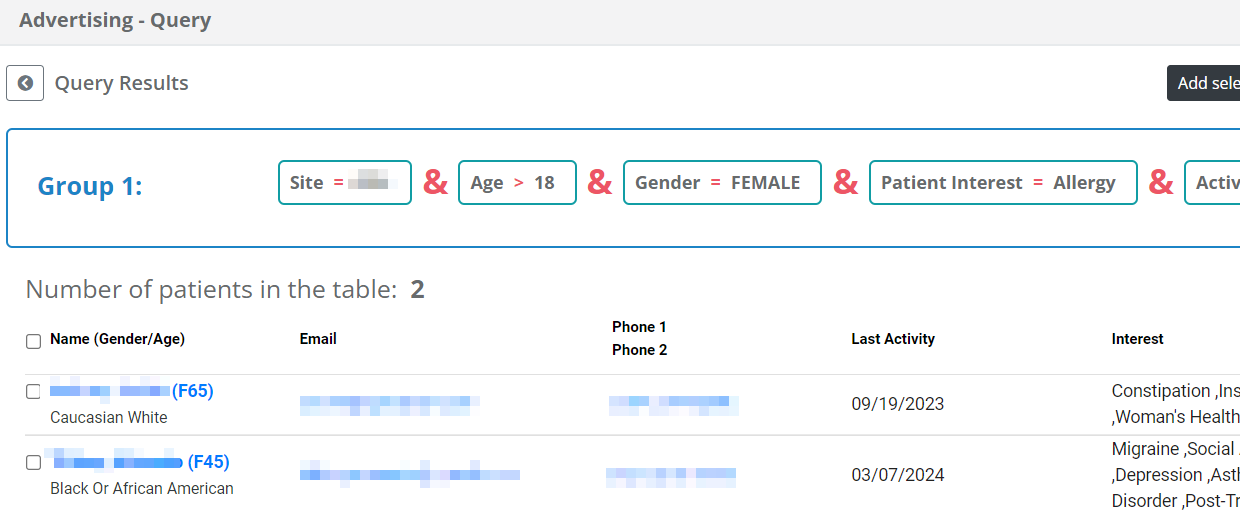 patient recruitment management Advanced Database query