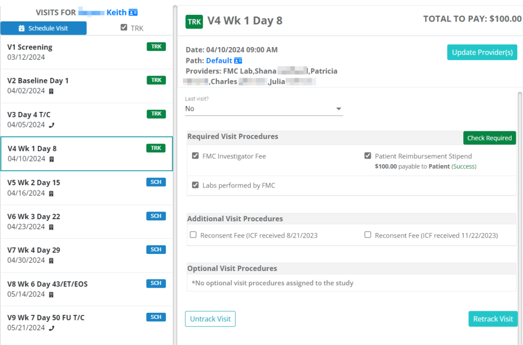 Patient Visit Tracking in SiteCentric CTMS+